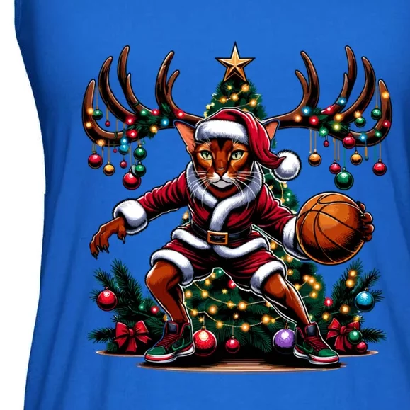 Funny Santa Abyssinian Cat Play Basketball Christmas Funny Gift Ladies Essential Flowy Tank