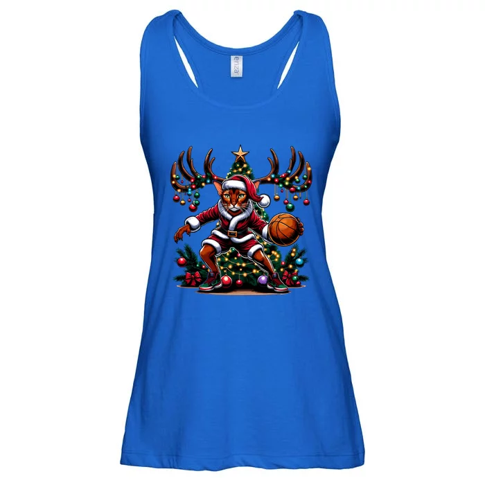 Funny Santa Abyssinian Cat Play Basketball Christmas Funny Gift Ladies Essential Flowy Tank