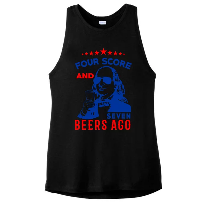 Four Score And Seven Beers Ago 4th Of July USA Merica Ladies Tri-Blend Wicking Tank