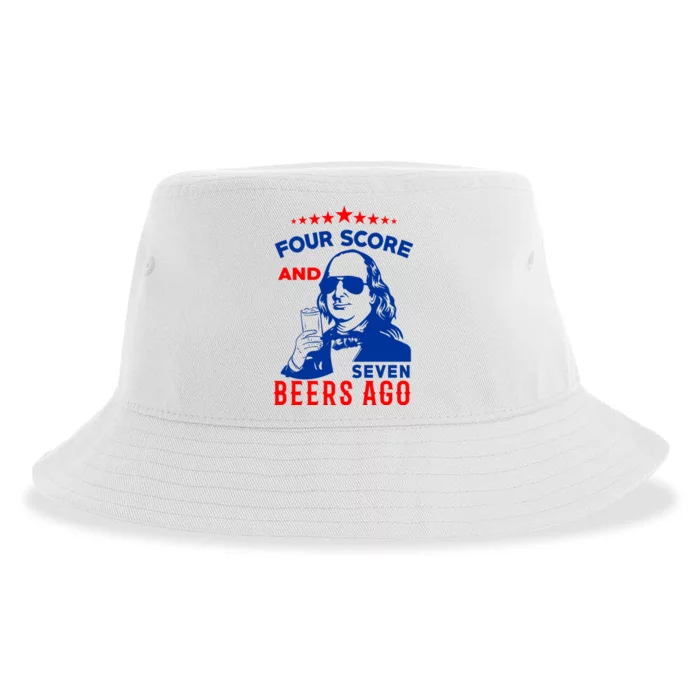 Four Score And Seven Beers Ago 4th Of July USA Merica Sustainable Bucket Hat