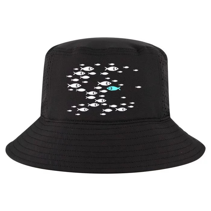 Fish Swim Against The Current In The Sea Cool Comfort Performance Bucket Hat