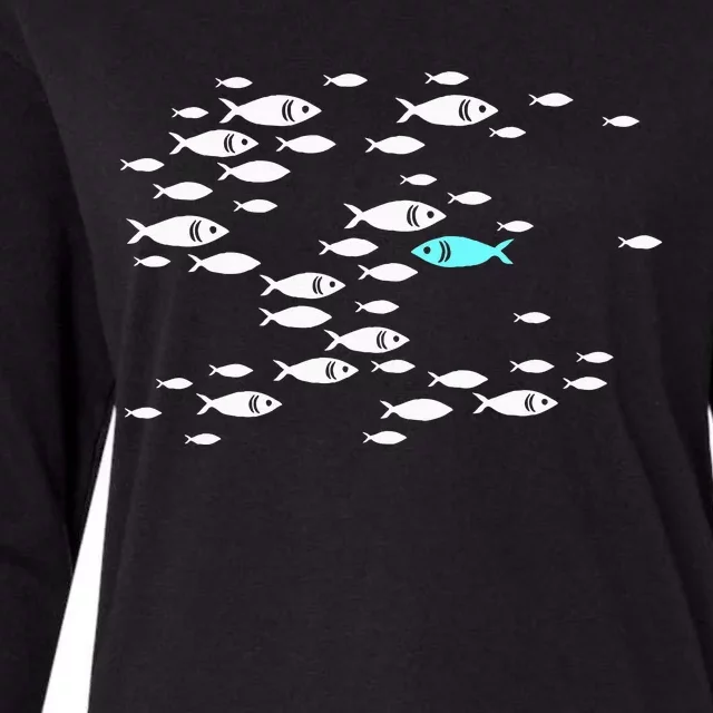 Fish Swim Against The Current In The Sea Womens Cotton Relaxed Long Sleeve T-Shirt