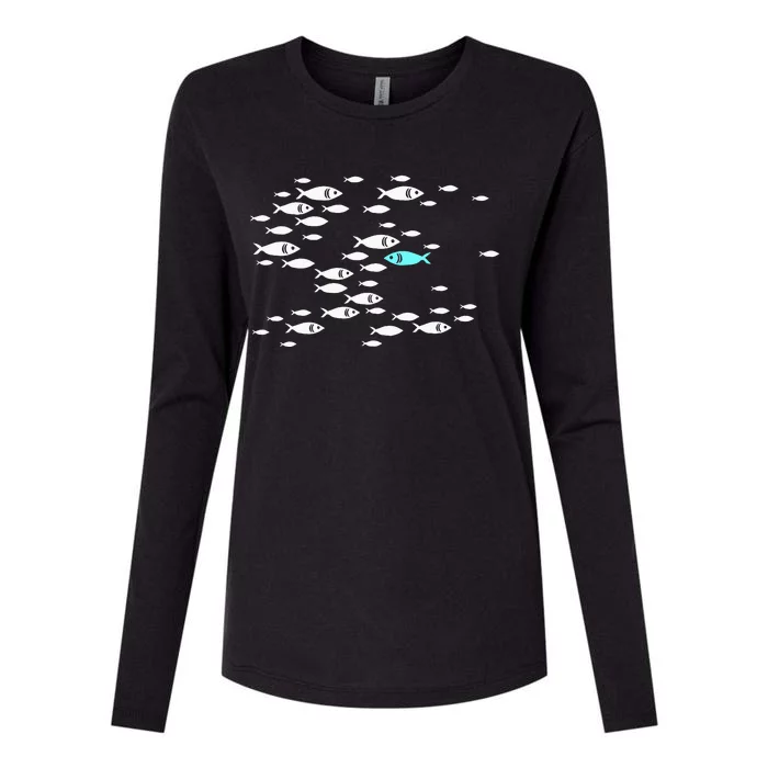 Fish Swim Against The Current In The Sea Womens Cotton Relaxed Long Sleeve T-Shirt