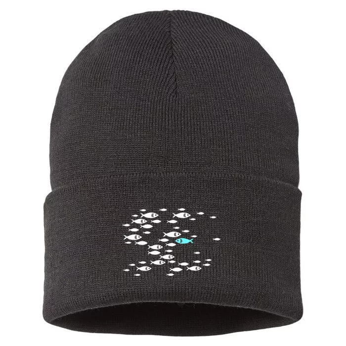 Fish Swim Against The Current In The Sea Sustainable Knit Beanie