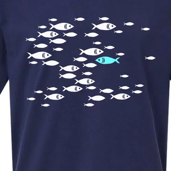 Fish Swim Against The Current In The Sea Sueded Cloud Jersey T-Shirt