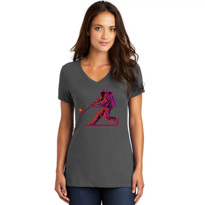 Funny Space Astronaut Baseball Women's V-Neck T-Shirt