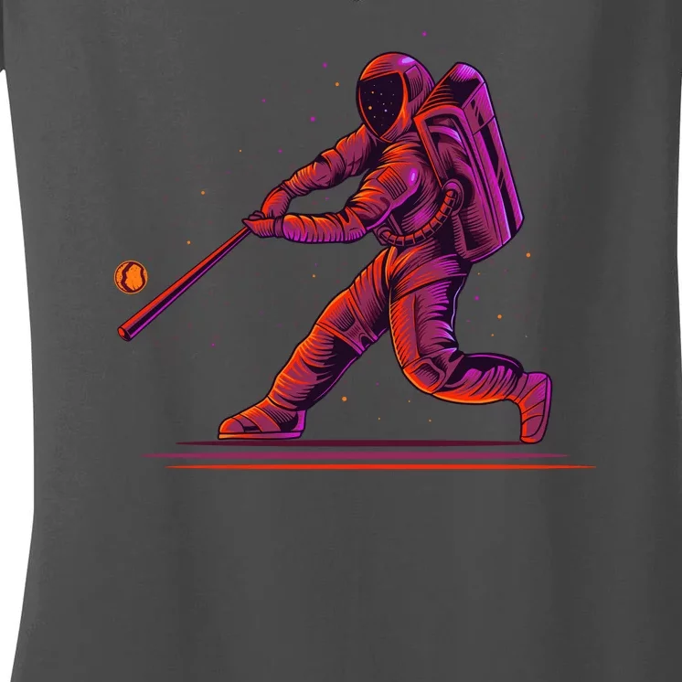 Funny Space Astronaut Baseball Women's V-Neck T-Shirt