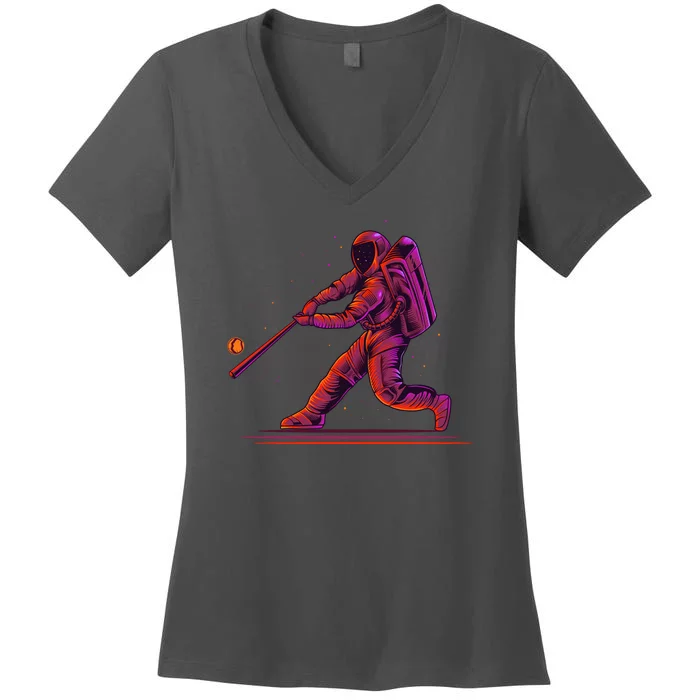 Funny Space Astronaut Baseball Women's V-Neck T-Shirt