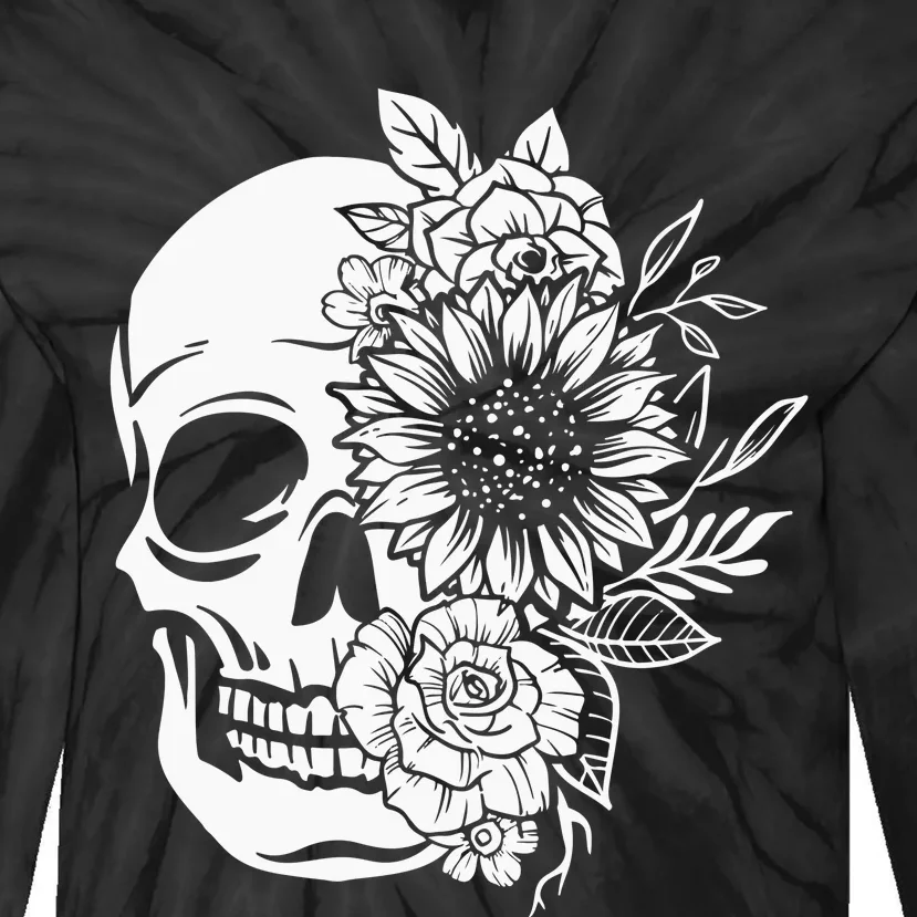 Floral Skull And Rose Magic Skull Tie-Dye Long Sleeve Shirt