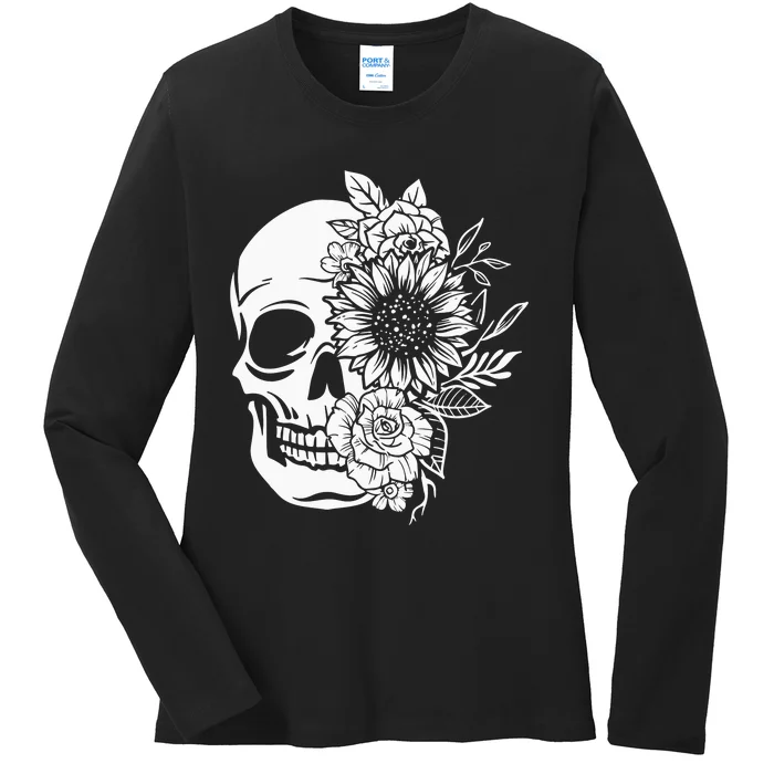 Floral Skull And Rose Magic Skull Ladies Long Sleeve Shirt