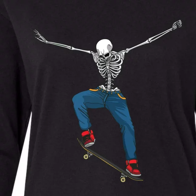 Funny Skateboard Art For Women Skateboarder Skeleton Womens Cotton Relaxed Long Sleeve T-Shirt