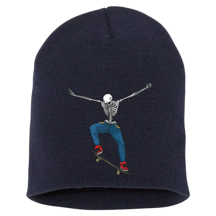 Funny Skateboard Art For Women Skateboarder Skeleton Short Acrylic Beanie