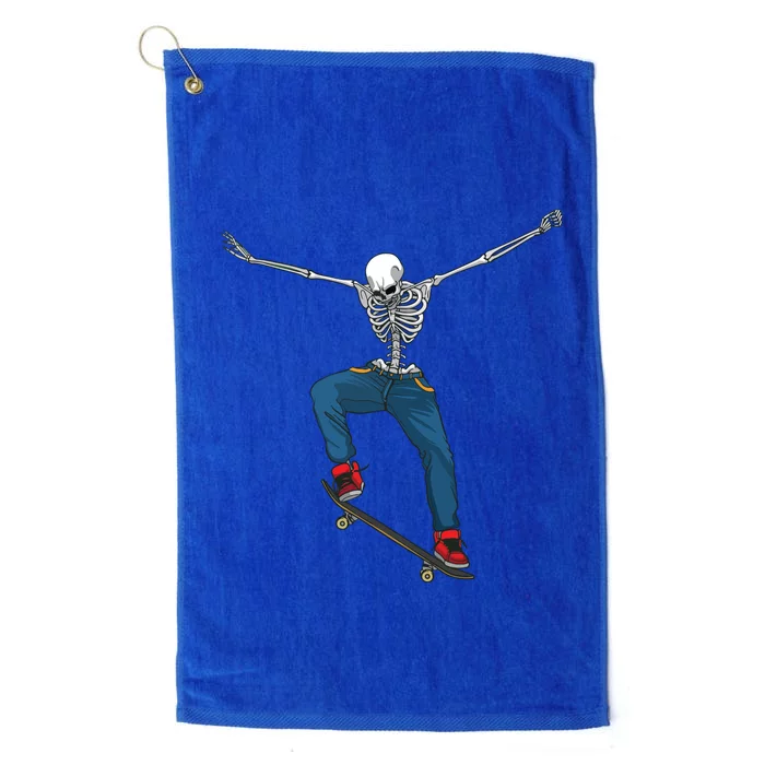 Funny Skateboard Art For Women Skateboarder Skeleton Platinum Collection Golf Towel