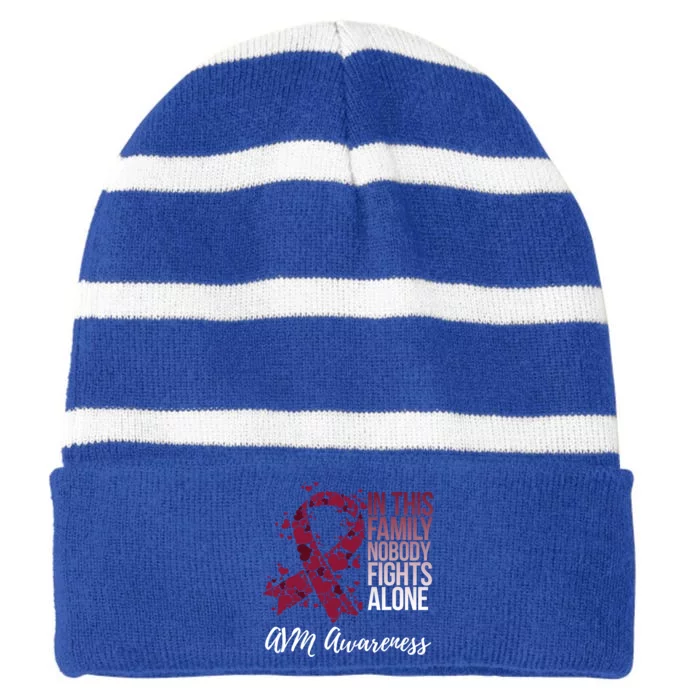 Family Support Arteriovenous Malformation Avm Awareness Cool Gift Striped Beanie with Solid Band