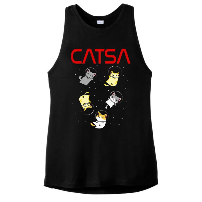 Funny Space Astronaut Cat Ladies Tri-Blend Wicking Tank