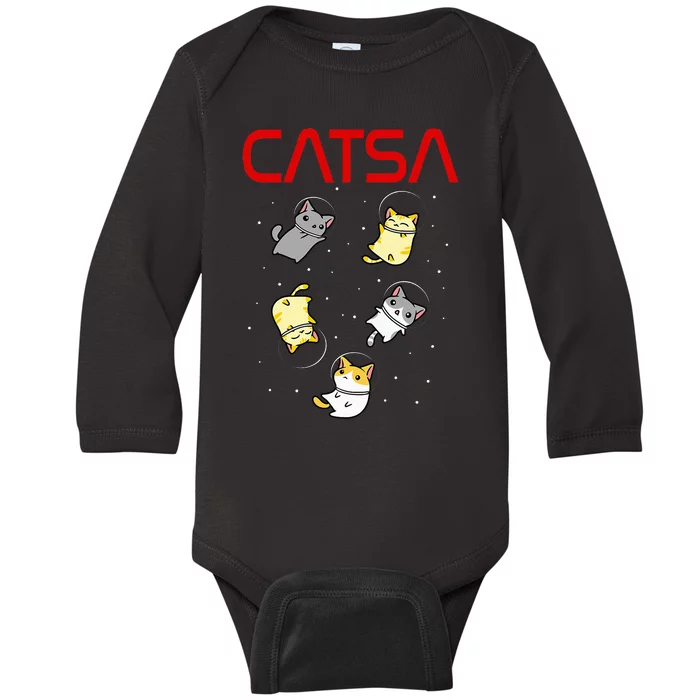 Funny Space Astronaut Cat Baby Long Sleeve Bodysuit