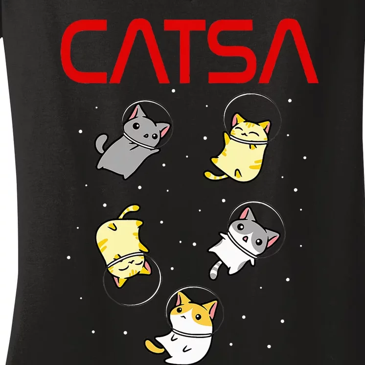 Funny Space Astronaut Cat Women's V-Neck T-Shirt