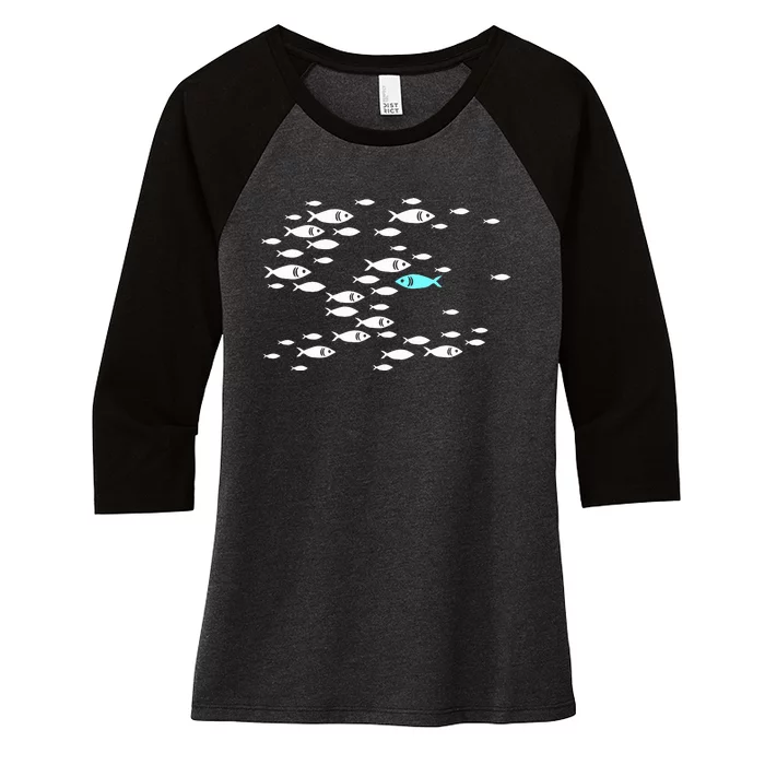 Fish swim against the current in the sea Women's Tri-Blend 3/4-Sleeve Raglan Shirt