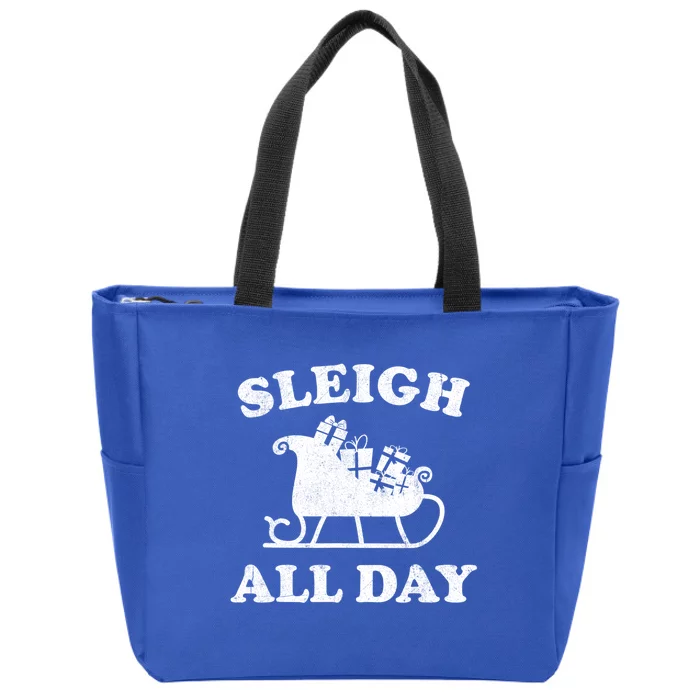 Funny Sleigh All Day Christmas In July Retro Vintage Ugly Funny Gift Zip Tote Bag