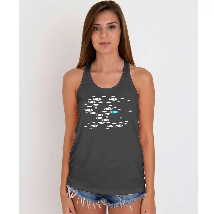 Fish Swim Against The Current In The Sea Women's Knotted Racerback Tank