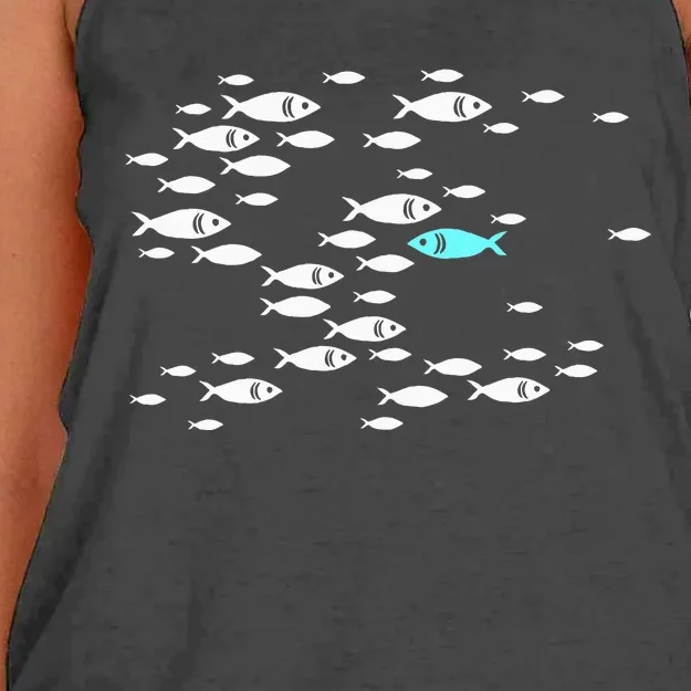 Fish Swim Against The Current In The Sea Women's Knotted Racerback Tank