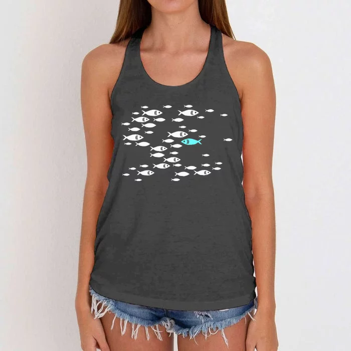 Fish Swim Against The Current In The Sea Women's Knotted Racerback Tank