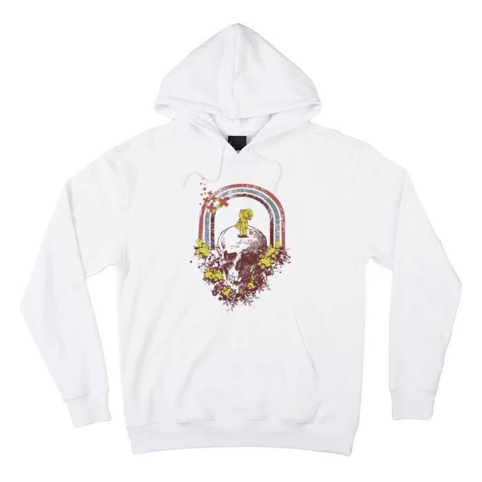 Flower Skull And Rainbow Retro Illustration Hoodie