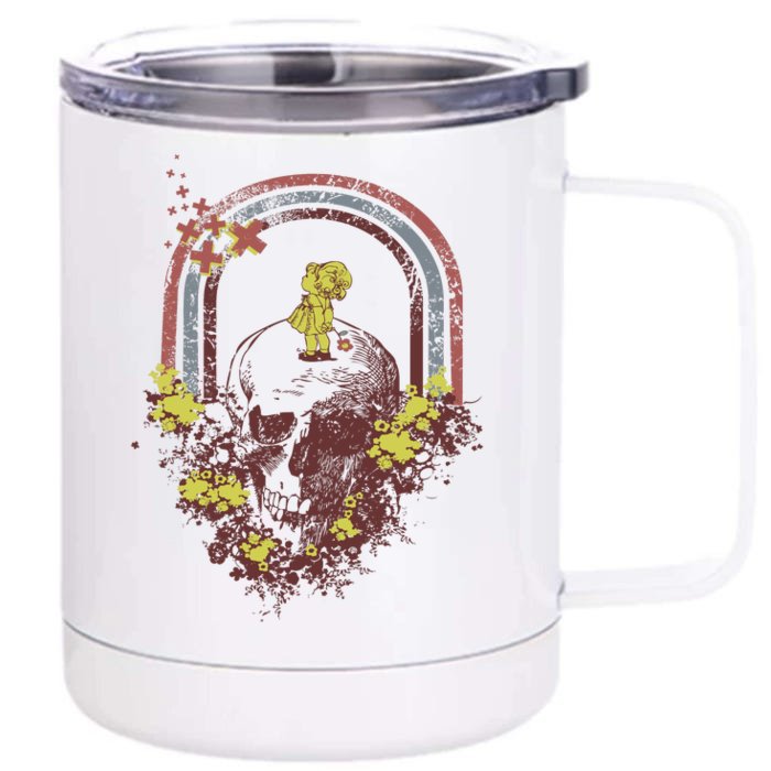 Flower Skull And Rainbow Retro Illustration Front & Back 12oz Stainless Steel Tumbler Cup