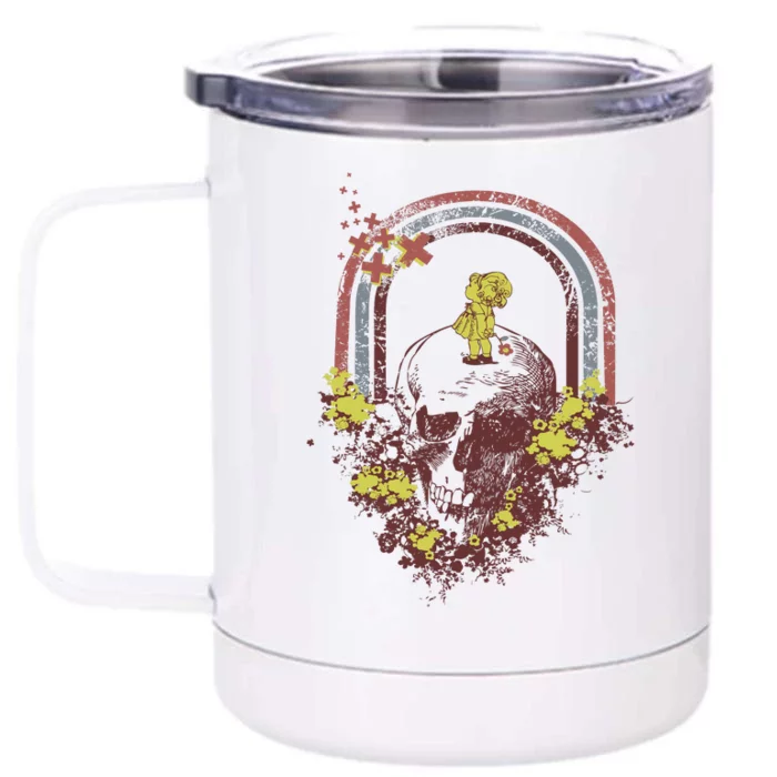 Flower Skull And Rainbow Retro Illustration Front & Back 12oz Stainless Steel Tumbler Cup