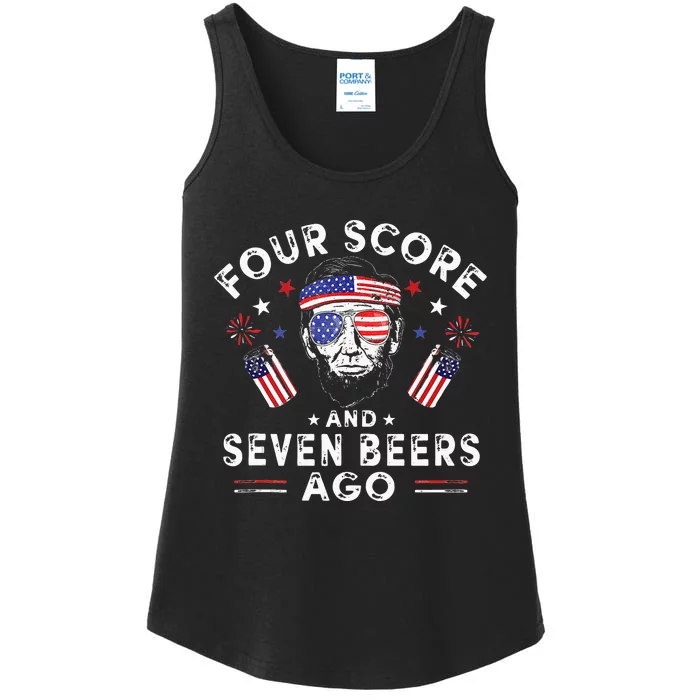 Four Score And 7 Beers Ago 4th Of July Drinking Like Lincoln Ladies Essential Tank