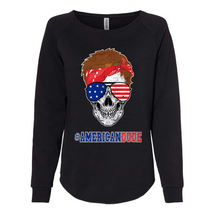 Funny Skull American Dude Patriotic Retro Vintage Cool Gift Womens California Wash Sweatshirt