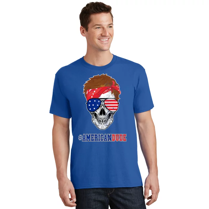 Funny Skull American Dude Patriotic Retro Vintage Cool Gift T-Shirt