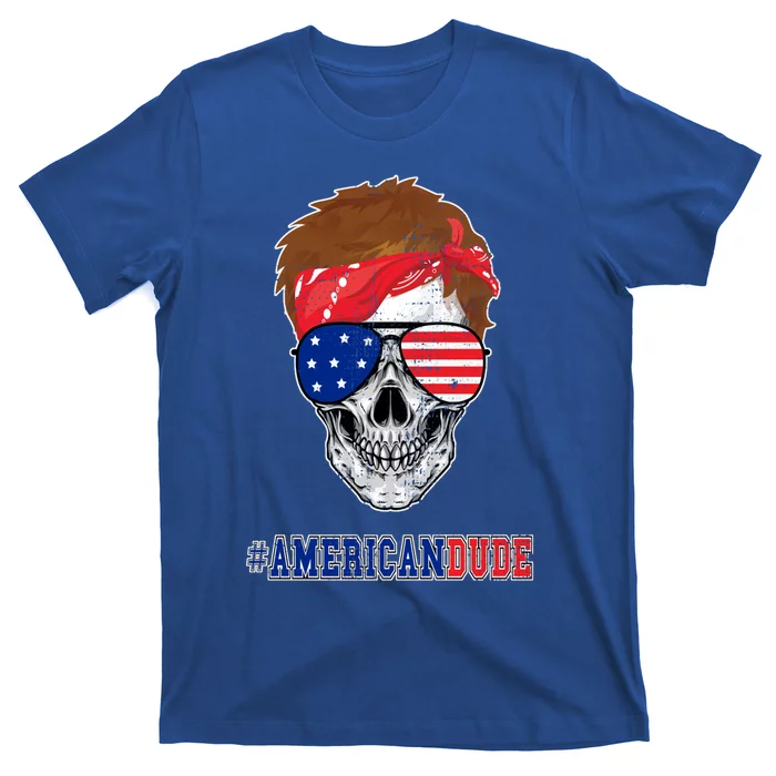 Funny Skull American Dude Patriotic Retro Vintage Cool Gift T-Shirt