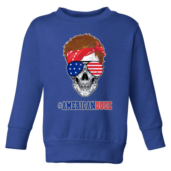 Funny Skull American Dude Patriotic Retro Vintage Cool Gift Toddler Sweatshirt