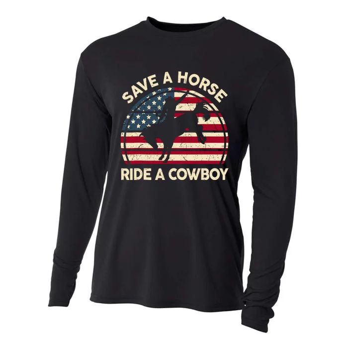 Funny Save A Horse Ride Cowboy Western Rodeo Costume Cooling Performance Long Sleeve Crew