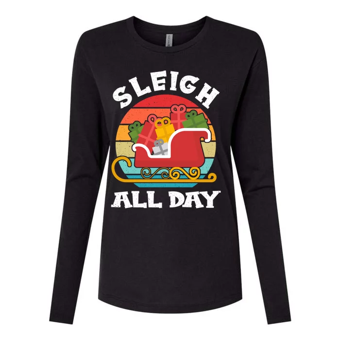 Funny Sleigh All Day Christmas Retro Vintage Ugly Pajamas Meaningful Gift Womens Cotton Relaxed Long Sleeve T-Shirt