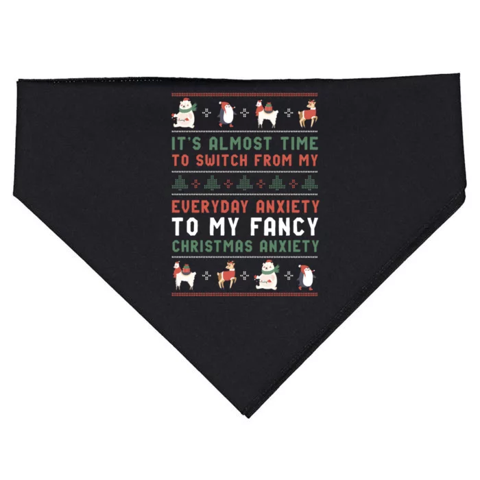 Funny Sarcastic Anxiety Mental Health Quote Ugly Christmas USA-Made Doggie Bandana