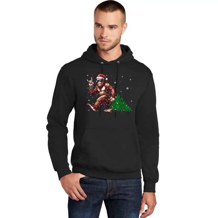 Funny Santa Bigfoot Christmas Tree Xmas Lights Sasquatch Hoodie