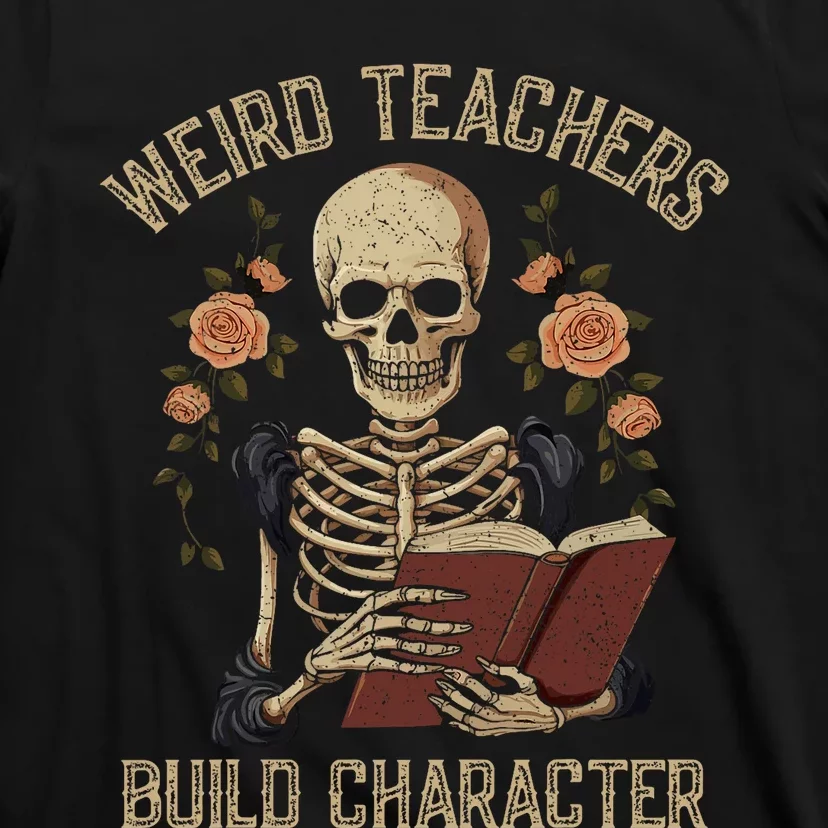 Funny Skeleton Book Floral Skull Halloween Teacher T-Shirt