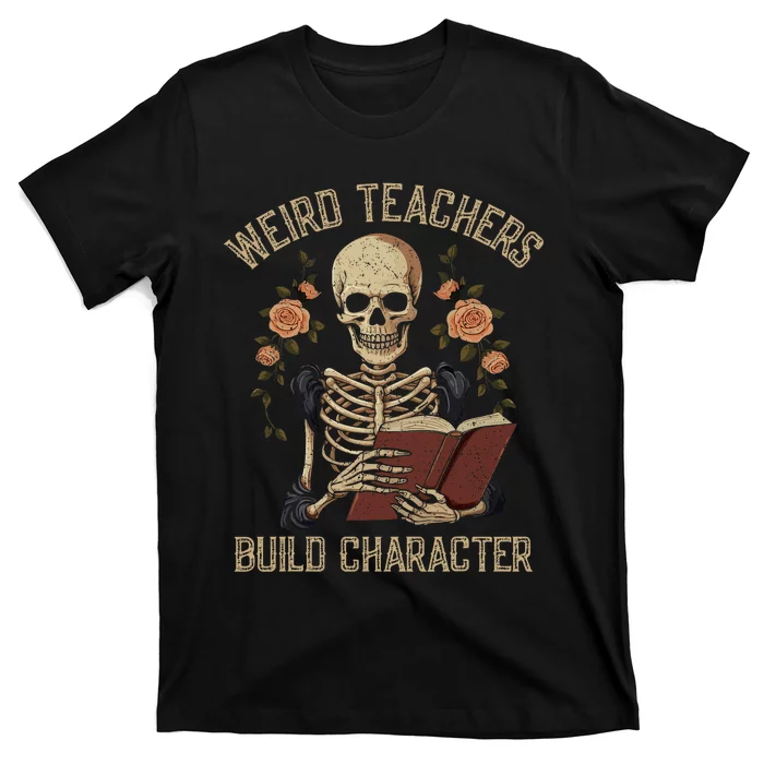 Funny Skeleton Book Floral Skull Halloween Teacher T-Shirt