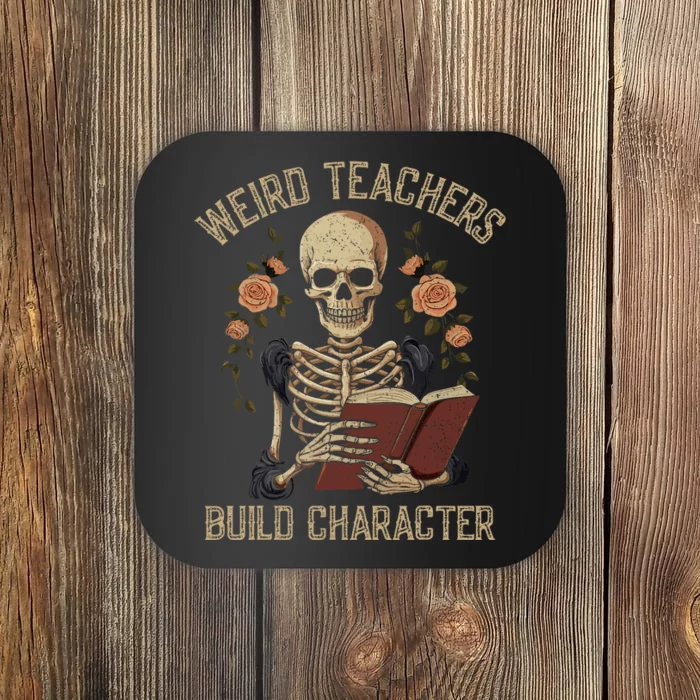 Funny Skeleton Book Floral Skull Halloween Teacher Coaster