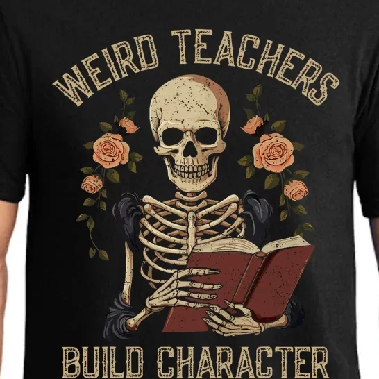 Funny Skeleton Book Floral Skull Halloween Teacher Pajama Set