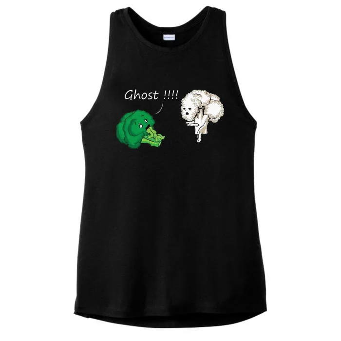 Funny Scared Broccoli By Ghost Cauliflower Funny Vegetarian Ladies Tri-Blend Wicking Tank