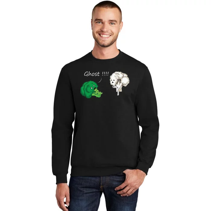 Funny Scared Broccoli By Ghost Cauliflower Funny Vegetarian Tall Sweatshirt