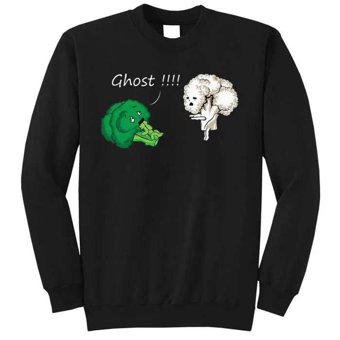 Funny Scared Broccoli By Ghost Cauliflower Funny Vegetarian Tall Sweatshirt