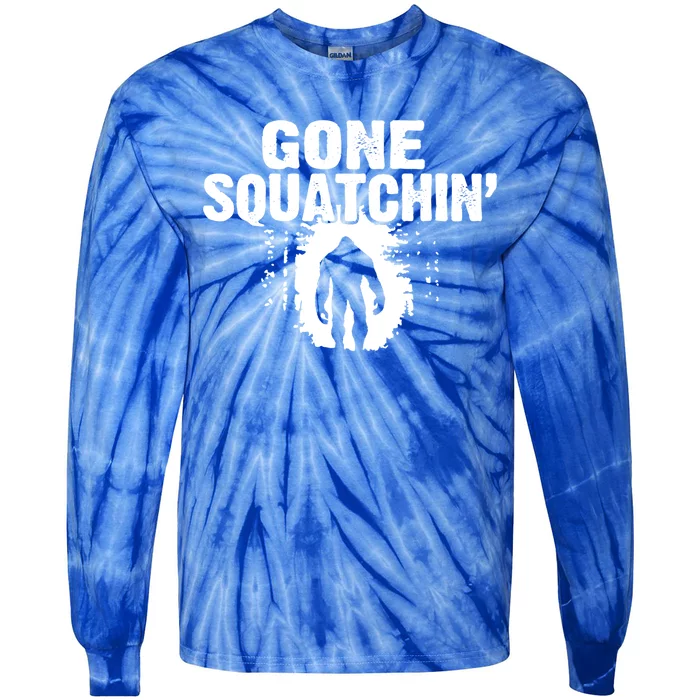 Funny Sasquatch Bigfoot Gone Squatchin Hunter Scary Monster Gift Tie-Dye Long Sleeve Shirt