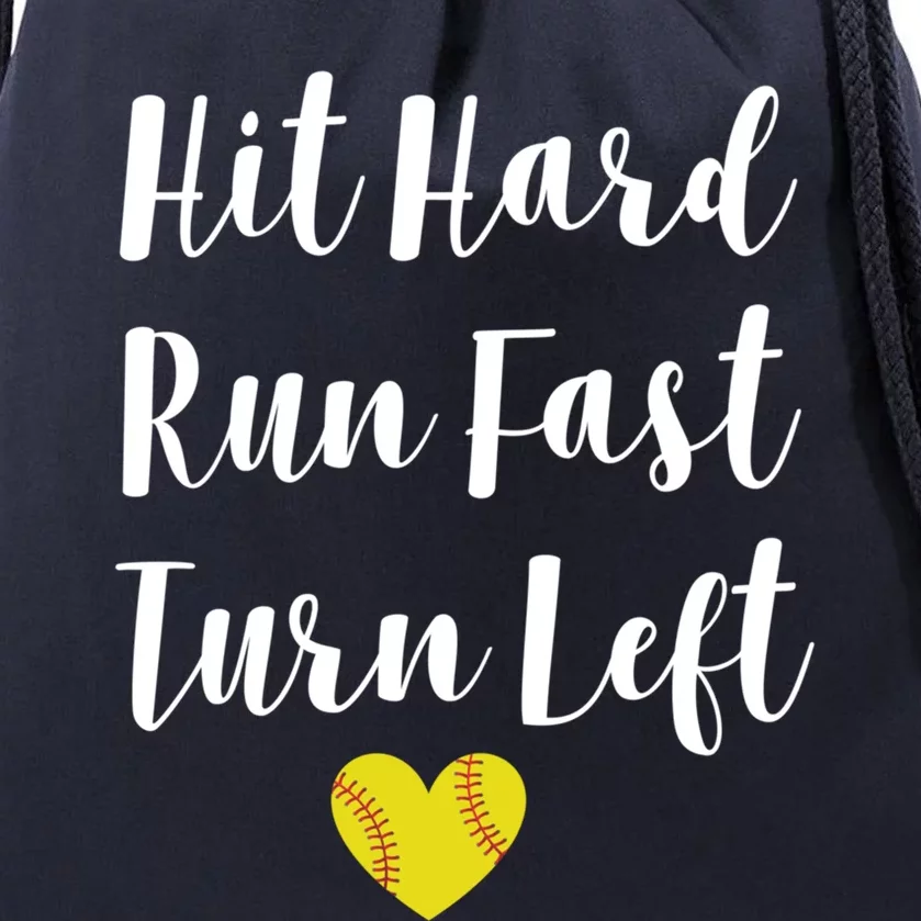 Funny Softball Baseball Hit Hard Run Fast Turn Left Cute Gift Drawstring Bag