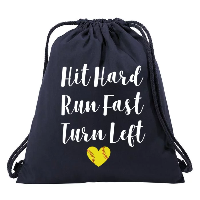 Funny Softball Baseball Hit Hard Run Fast Turn Left Cute Gift Drawstring Bag