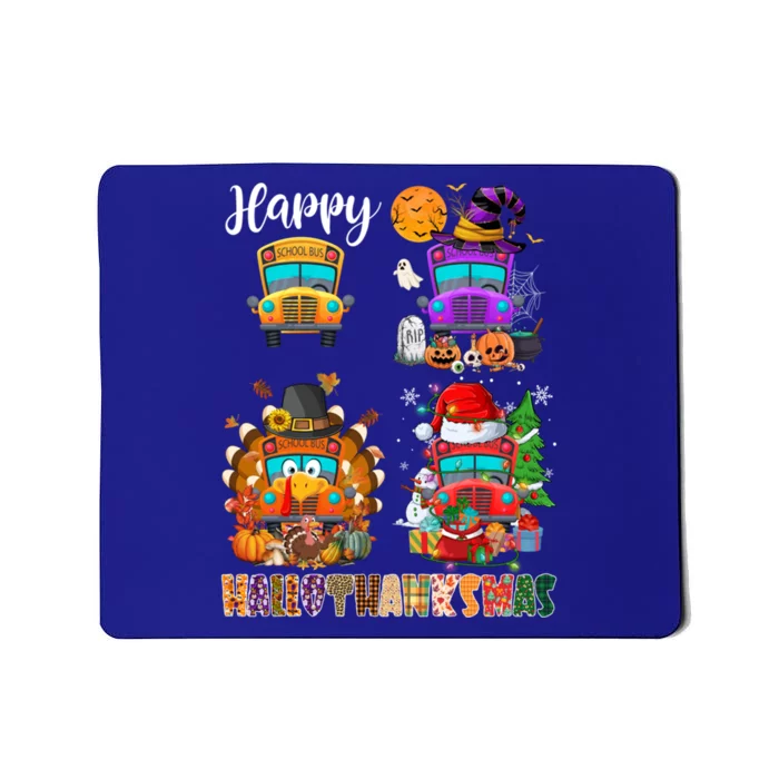 Funny School Bus Witch Turkey Santa Happy Hallothanksmas Gift Mousepad