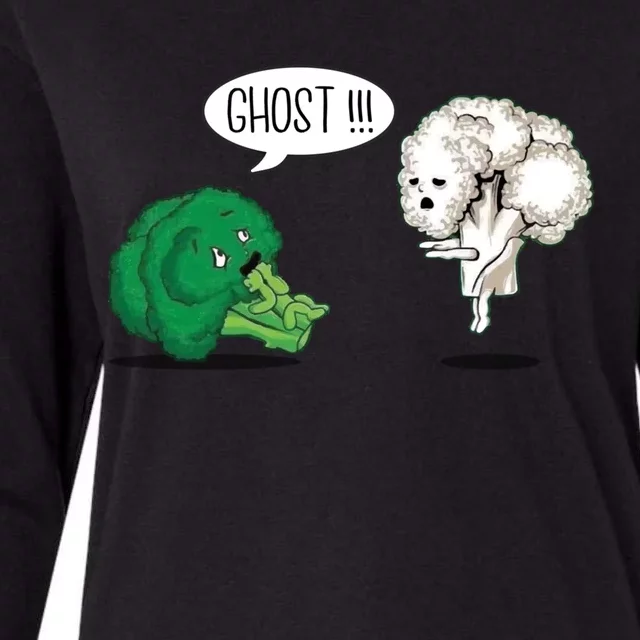 Funny Scared Broccoli By Ghost Cauliflower Funny Vegetarian Gift Womens Cotton Relaxed Long Sleeve T-Shirt